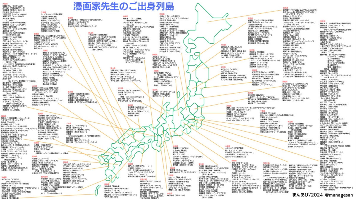 【衝撃】漫画家の出身地一覧