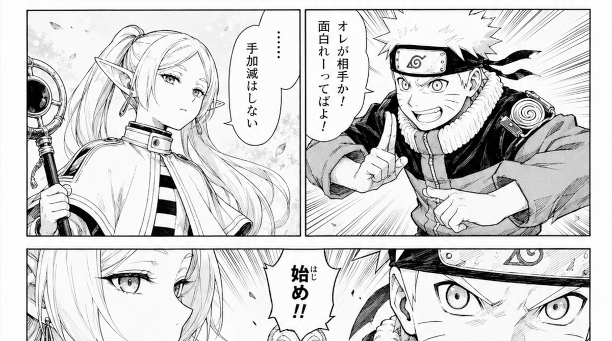【悲報】生成ＡＩ、ナルトとフリーレンが戦う漫画をポン出しできる